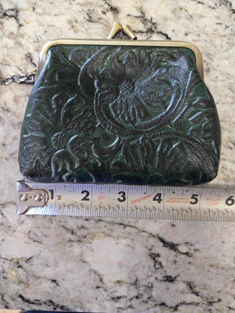 Patricia Nash Green Embossed Leather Kiss-Lock Coin Purse - Picture 8 of 11